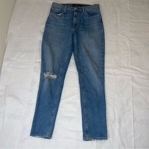 Hudson LA Straight 27 Bettie Taper High Rise Embroidered Back Pocket Logo Jeans